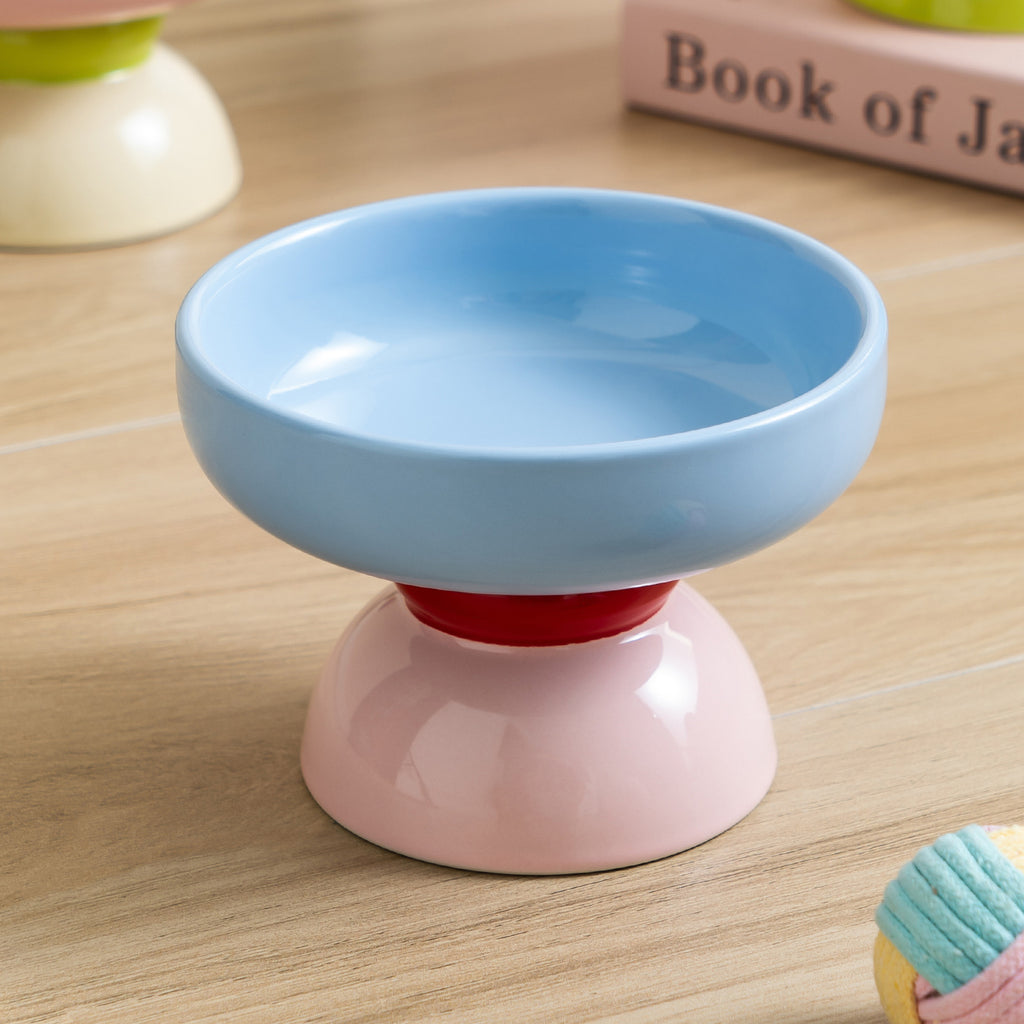 Macaron Color-Block Ceramic Elevated Pet Bowl
