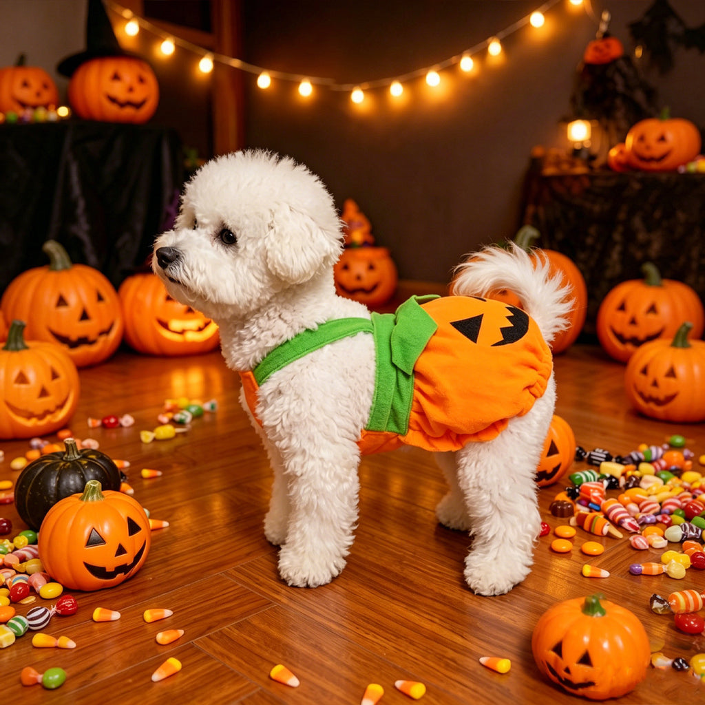 Halloween Pumpkin Pet Costume Dress, Funny Pumpkin Transform Outfit, Adjustable Harness Dress For Small Dogs Cats, Cute Halloween Party Cosplay