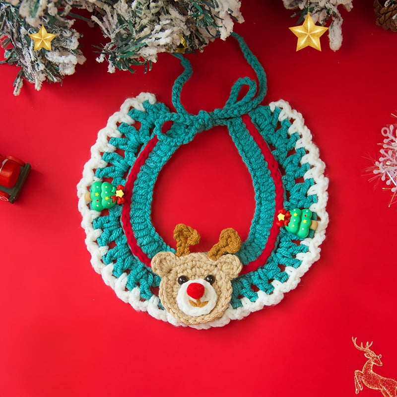 Adjustable Christmas Knit Pet Collar, Crochet Elk Pattern For Cats, Dogs & Pets, Comfortable,Stylish