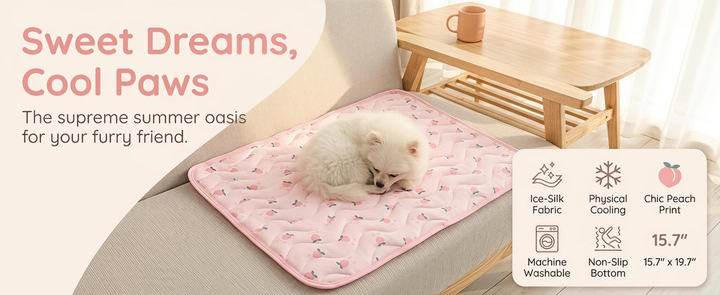Self-Cooling Pet Mat For Dogs & Cats Foldable Summer Cooling Pad With Fruit Print Washable Dog Bed For Crate Floor Sofa & Car-Pink Cherry Style