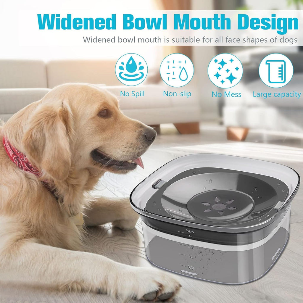 Dog Water Bowl 2L No Spill Dog Bowl Large Capacity Spill Proof Slow Water Feeder No Splash Dog Bowl Pet Water Dispenser Vehicle Carried Travel Slow