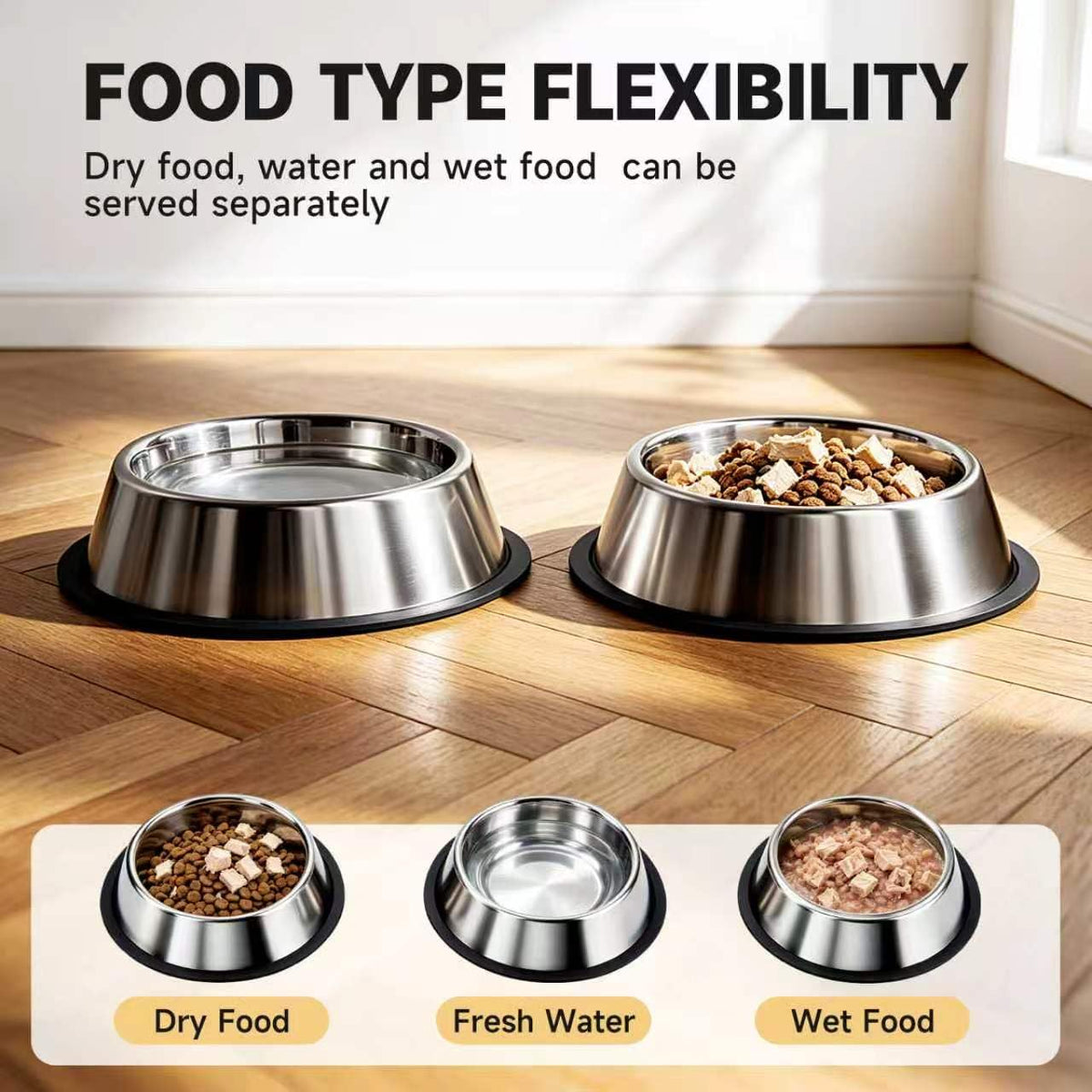 Stainless Steel Food Water Shallow Whisker Friendly Cat Pet Bowl Metal Dish,Removable Base,2-pack Set,12 FL OZ 350 Ml,Easily Clean,Dishwasher Safe,for