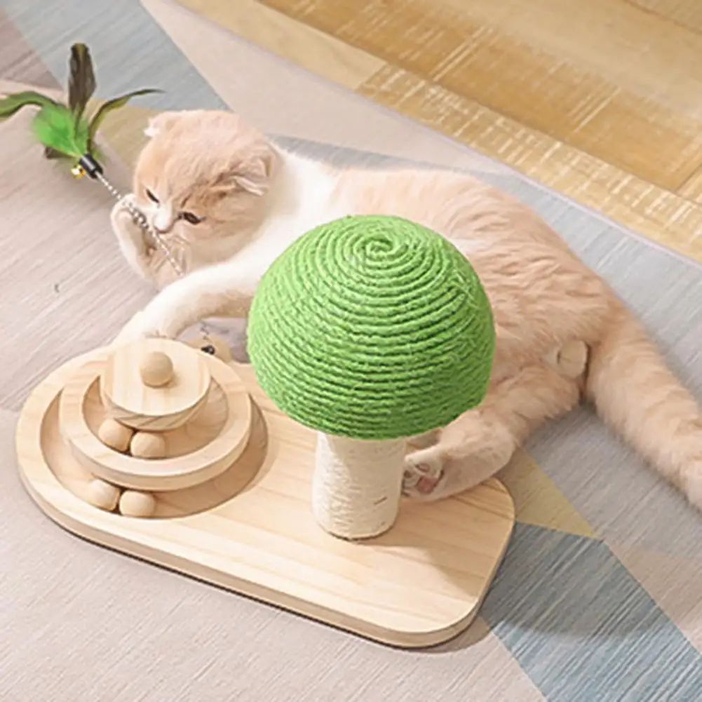 Cat Toys Scratching Post Mushroom Sisal Rope Scratcher Tree Tower Wood Turntable Ball Kitten Climbing Frame Supplies