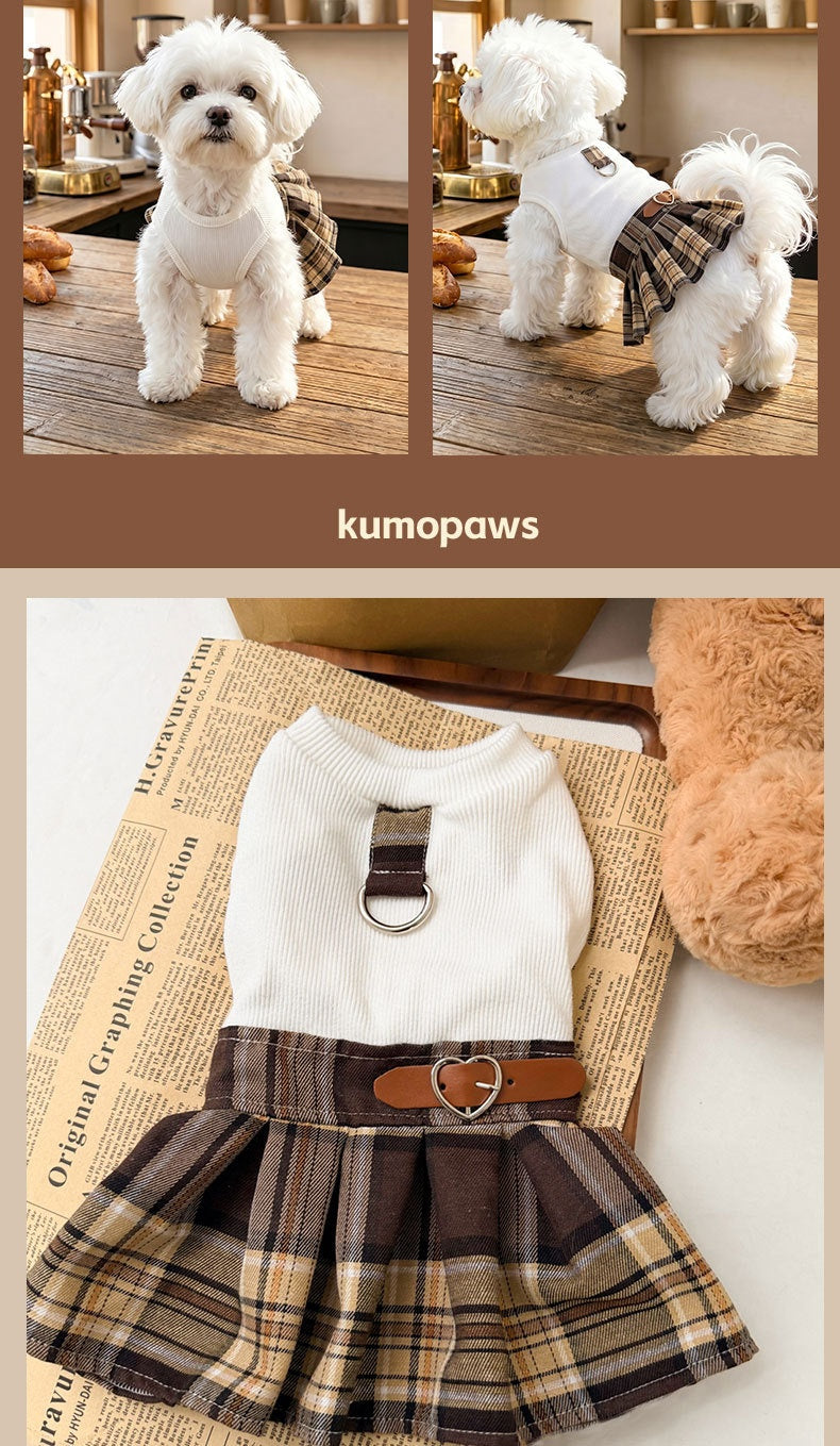 Plaid Pleated Preppy Pet Dog Dress.