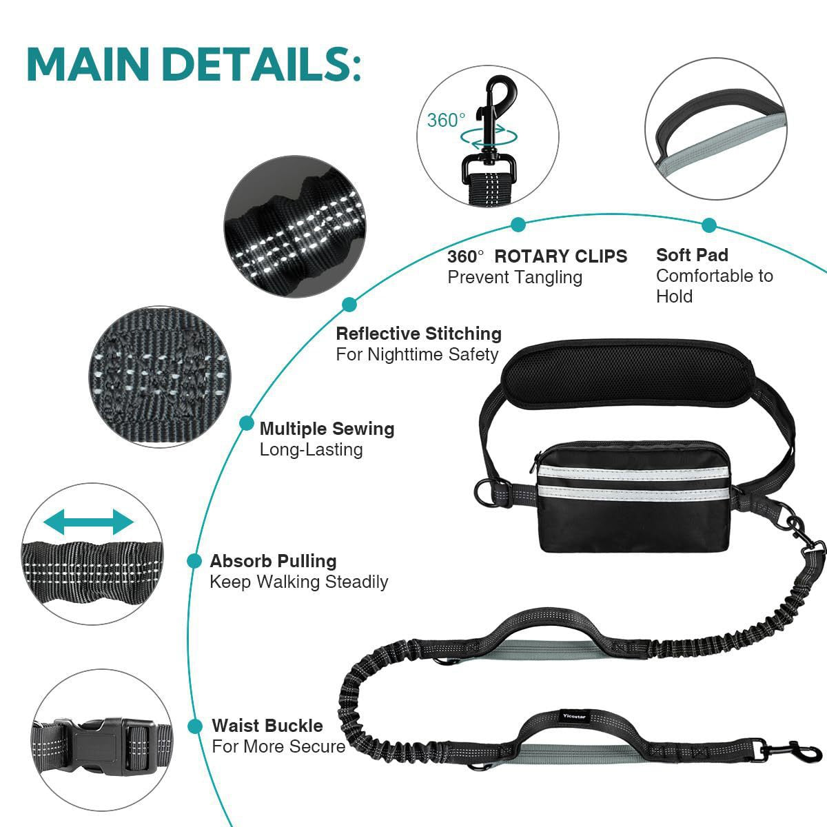 New Product With Waist Bag Running Leash Pet Leash Sports Running Leash