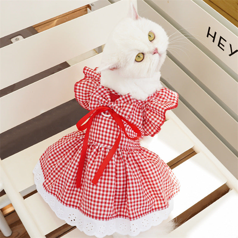 Pet Clothes Flounced Sleeve Three Colors Dress