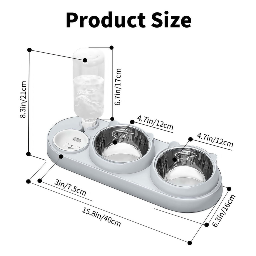 3 In 1 Cat Bowl, Cat Food And Water Bowl Set With Water Dispenser And Stainless Steel Bowls, Pet Raised Three Bowls For Indoor Cats, Small Or Medium