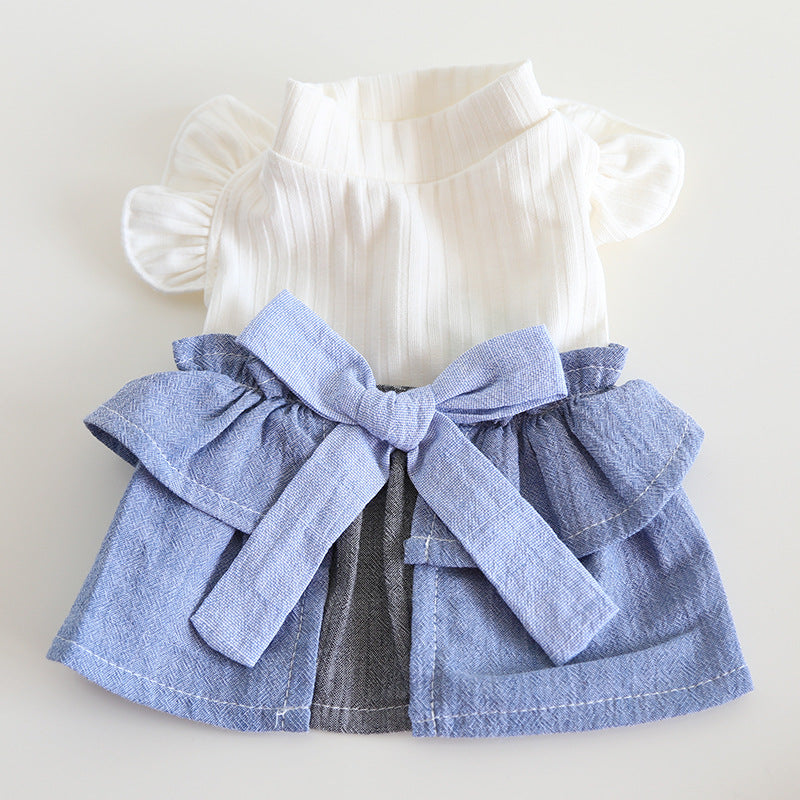 Cotton Linen Denim Blue Flounced Sleeve Skirt Pet Clothes