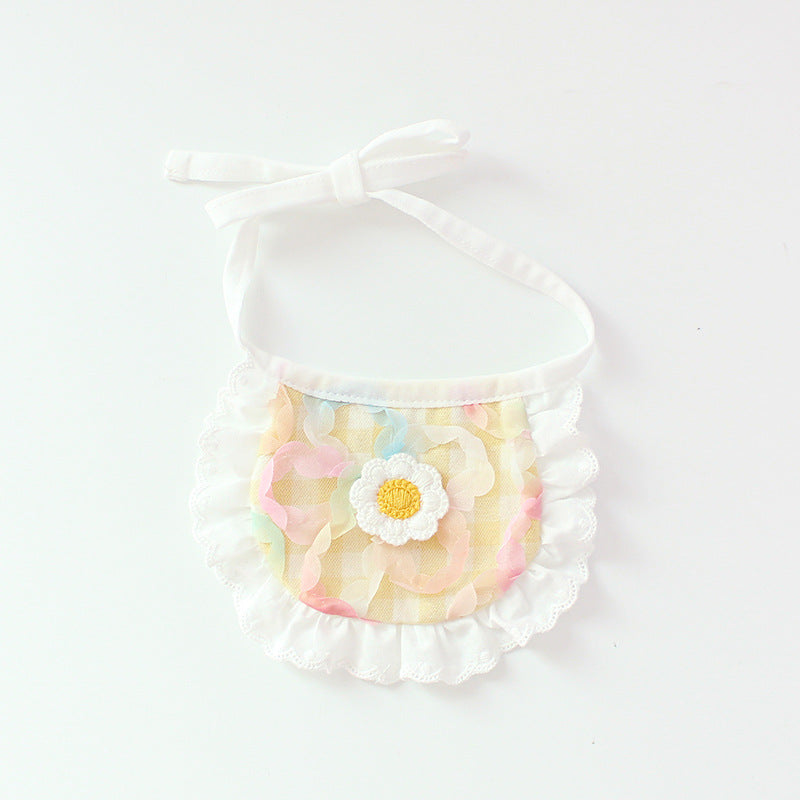Cute Dog Plaid Lace Bib Pet Saliva Towel