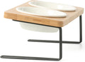 Small Dog Water And Food Feeder - Tilted Ceramic Bowl Set With Bamboo Stand