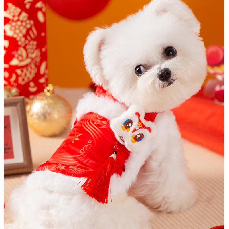 Autumn And Winter Dog, Lion Dance, Tassel, Button-up, Chinese Two-legged Tang Suit, Cat, Warm New Year Cotton-padded Clothes, Pet Dog Clothes