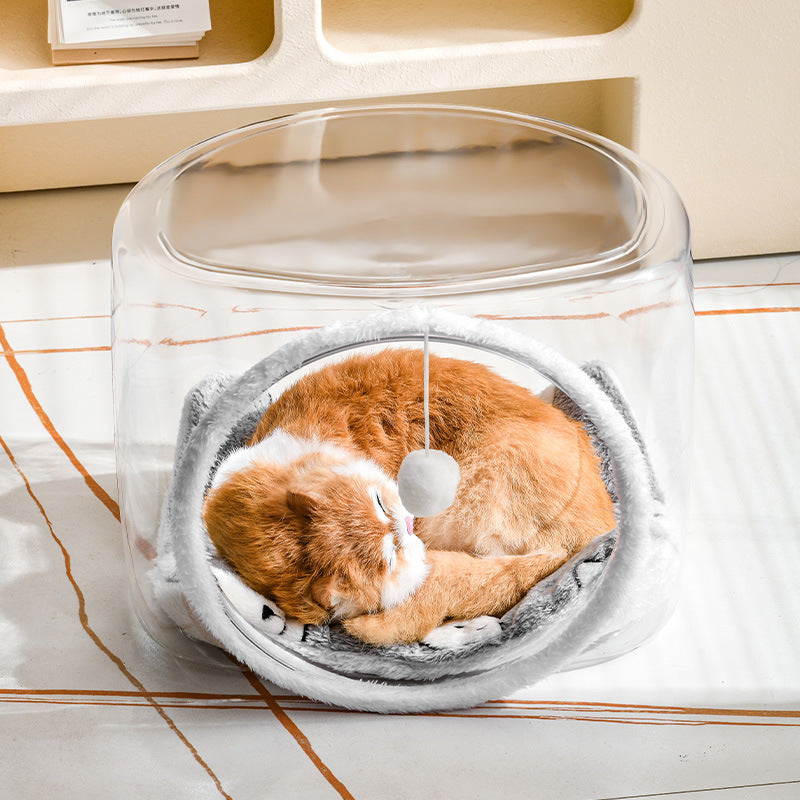 Cat Bed Pet Transparent Cage Mat Enclosure Teaser Ball Square House