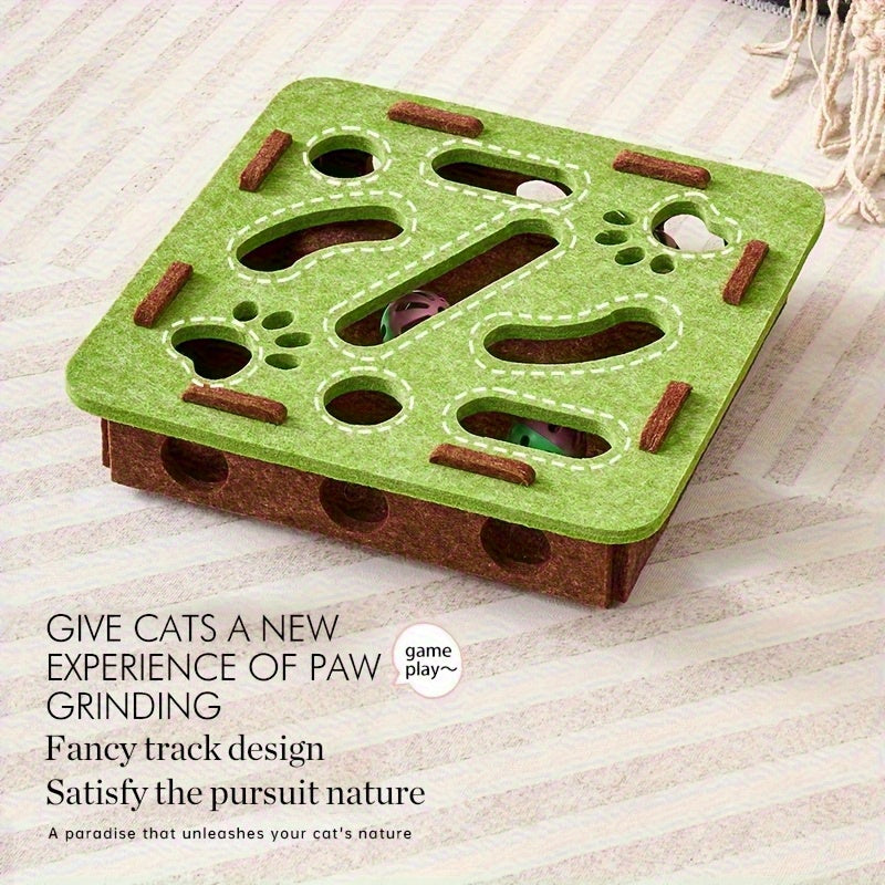 Interactive Cat Puzzle Toy With Maze Tunnel, Bell Ball & Pathways - No Batteries Needed, Durable Felt Construction - Mental Stimulation & Hunting