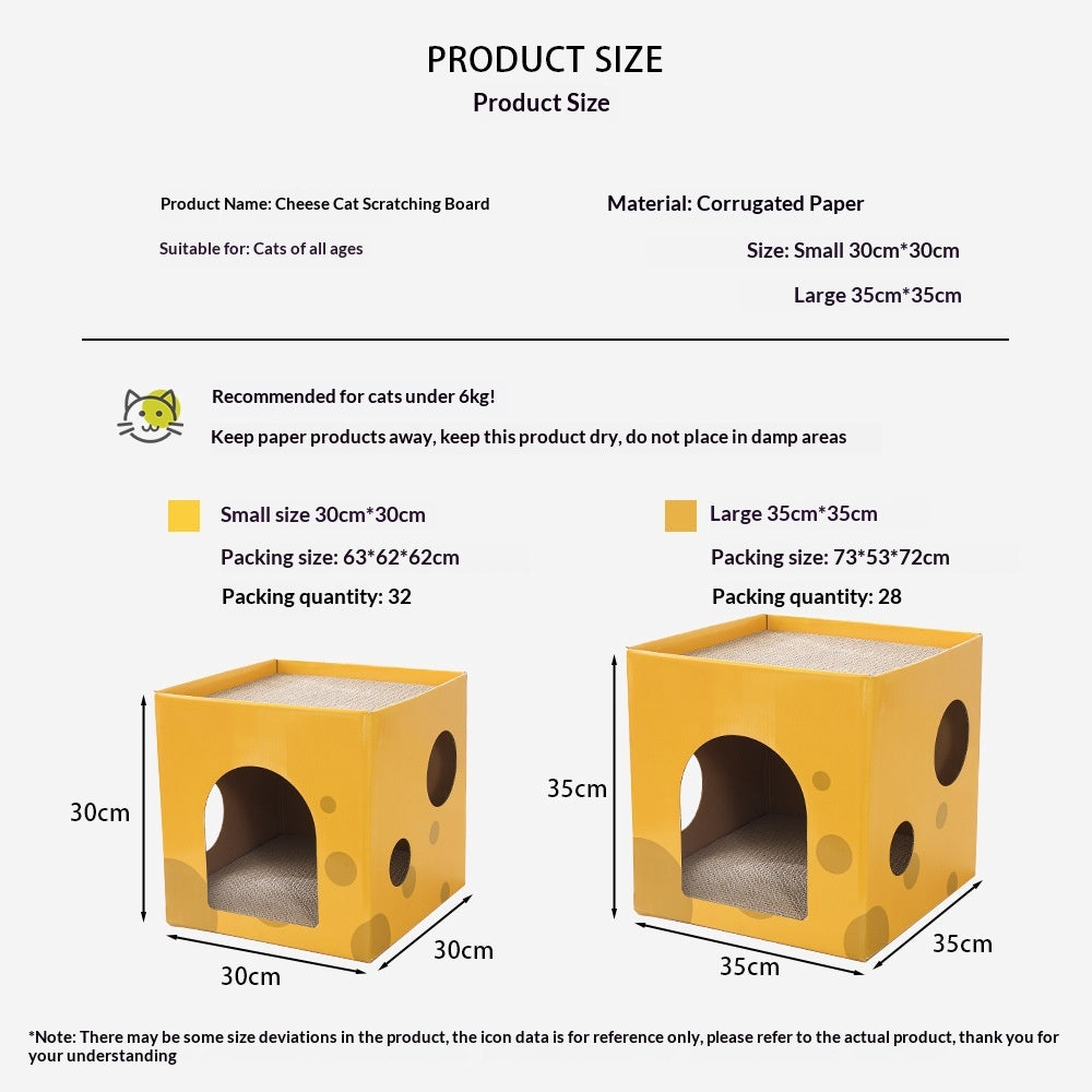 Cheese-box Cat Scratcher And Cat Bed Made Of Corrugated Cardboard With Two Levels