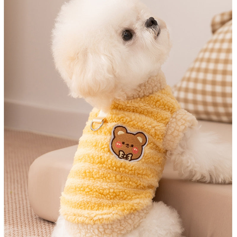 Autumn And Winter Dog Clothing, Warm Striped Lambskin Fleece Drawstring Two-legged Fleece, Small And Medium-sized Dog And Cat Pet Clothing