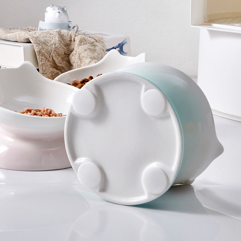 Ceramic Oblique Mouth High-foot Cat Pet Bowl