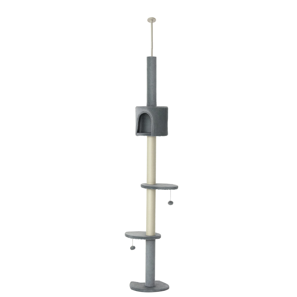 100" Cat Tree Height Adjustable Floor-to-Ceiling 4-Tier Kitty Climbing Activity Center Condo Cat Toy with Scratching Post Hanging Balls Play Rest Post