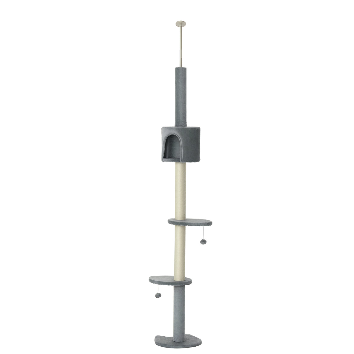100" Cat Tree Height Adjustable Floor-to-Ceiling 4-Tier Kitty Climbing Activity Center Condo Cat Toy with Scratching Post Hanging Balls Play Rest Post