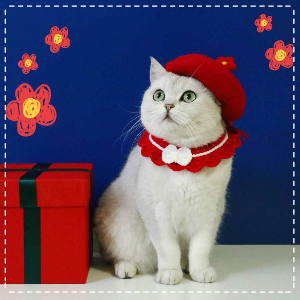 Pet Cat Dog Wool Felt Flower Hat