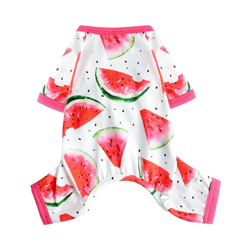 Cute Dog Pet Clothing Wholesale Watermelon Printing Four-leg Jumpsuit