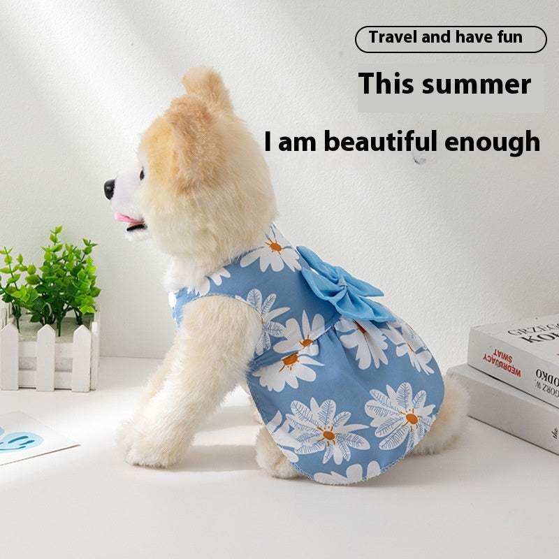 New Summer Ultra-thin Cool Pet Clothes Dog Cat Pet Fashion Floral Butterfly Knot Princess Dress
