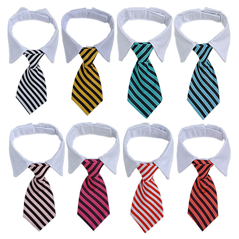 Pet Striped Tie Dog Teddy Bow Tie Scarf Blouse Collar