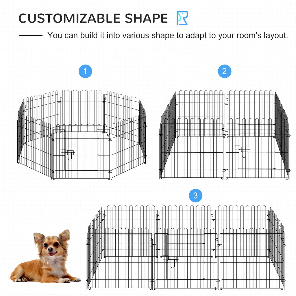 24inch 8-Panel Dog Playpen Octagon Pet Exercise Playpen Crate Foldable Dog Cage Pen Puppy Kennel, Black