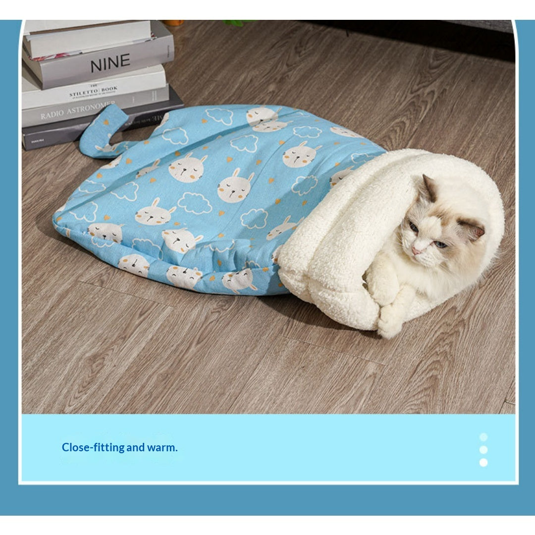 Thickened Cute Cartoon Enclosed Cat Sleeping Bag For Autumn Winter