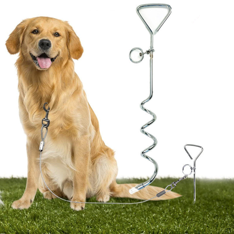 Dog Tie Out Stake Durable Silver Spiral Anchorstake Secure Outdoor Tethering For All Cable Leash Chain Camping Yard Rust Resistant Easy Installation