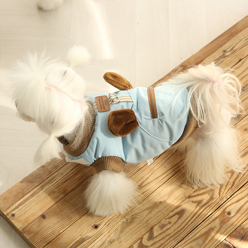 This Autumn And Winter Warm Dog Coat With Three-dimensional Ears And Two Feet Can Be Used To Pull Small And Medium-sized Dogs And Cats. Spring Style
