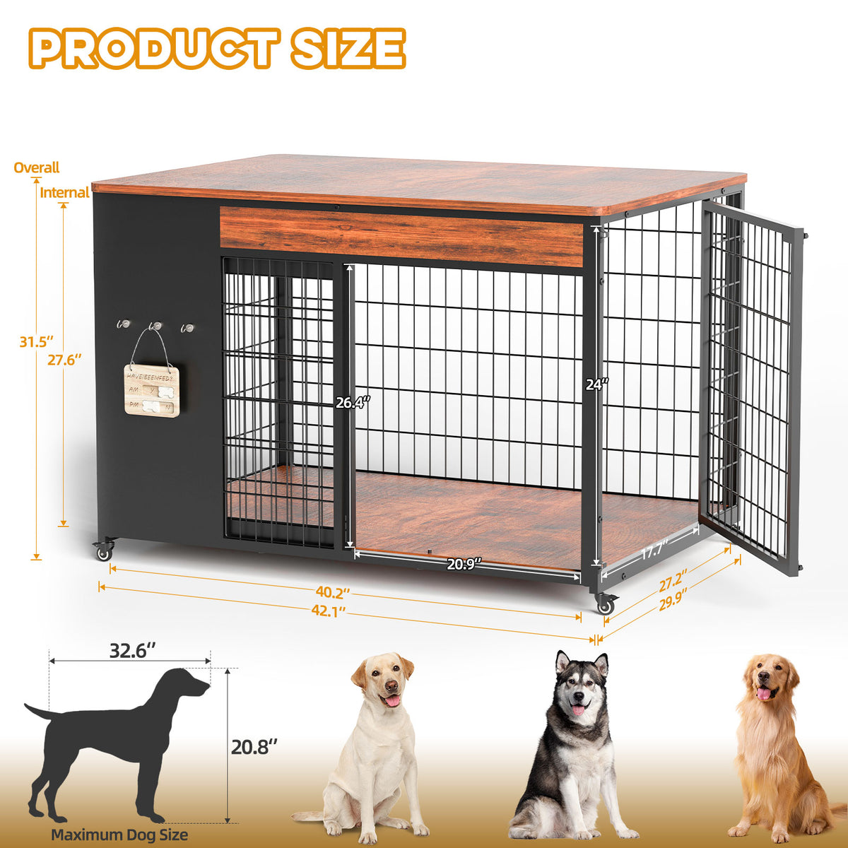 42-Inch Double Wide Wooden Double-Door Dog Crate Side Table Combo - Heavy-Duty DIY Assembly, Chew-Resistant Construction, Indoor Living Room