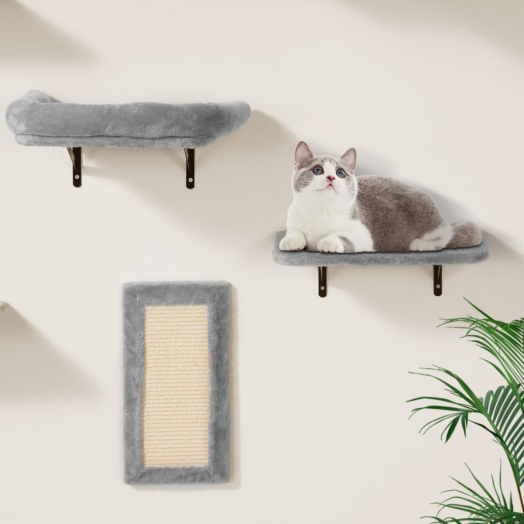 Wall Mounted Cat Shelves Tree With Jump Boards Hammock Sofa Grip Set Of