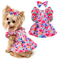 Cute Floral Small Dog Cat Harness Dress Outfits With Bow & Leash D-Ring,Soft Breathable Summer Ruffle Puppy Clothes Girl,3-Way Styling Female Dog