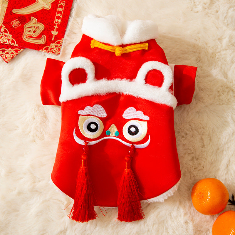 New Year Pet Tang Suits, Lion Dance Couple Cotton-padded Clothes, Festive Dog Clothes, Cat Two-legged Warm Dog Clothing