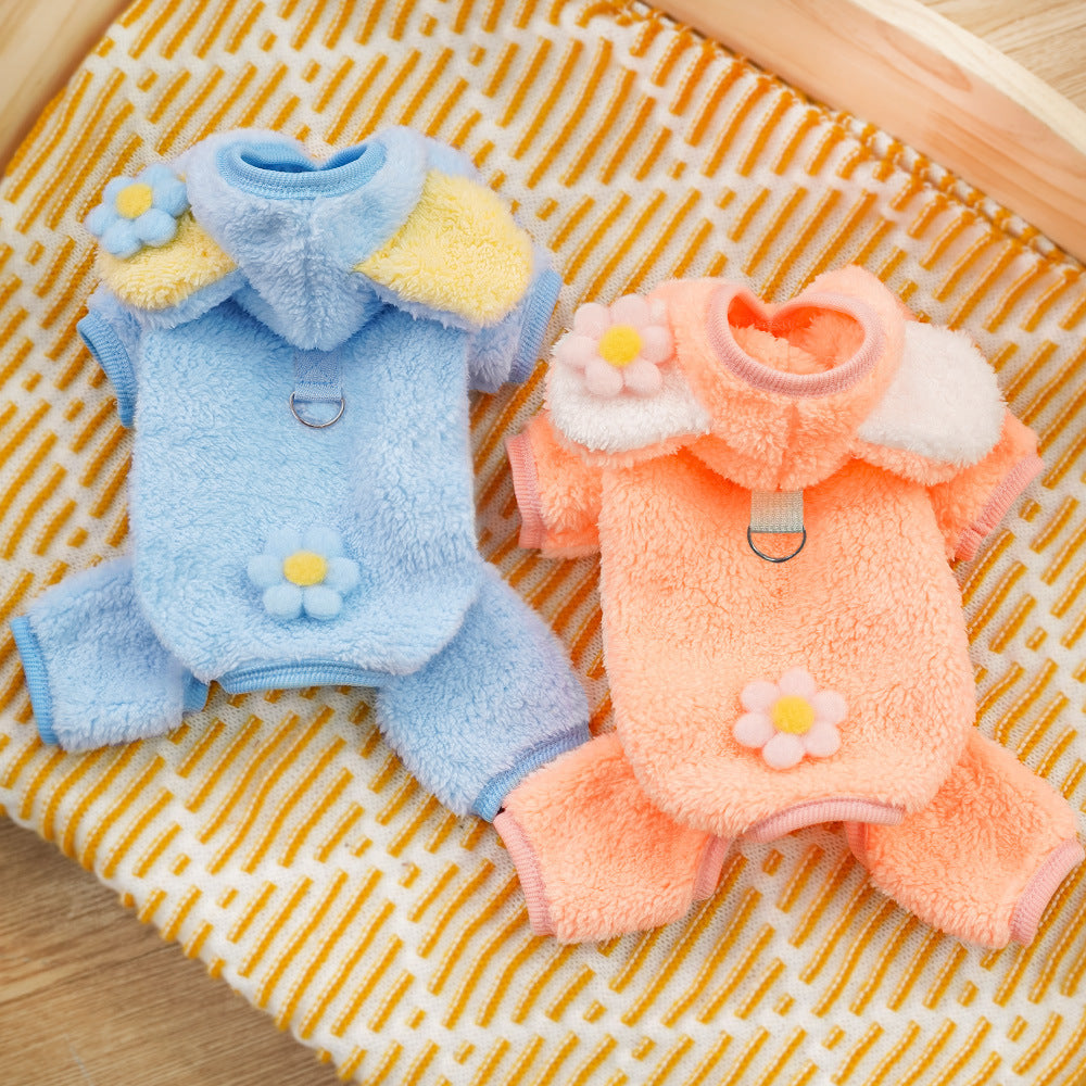 Pet Dog And Cat Clothing And Accessories Autumnwinter Fleece-lined Four-legged Dog Outfits