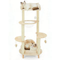 Modern Heavy-Duty No-Drill 4-Tier Solid Wood Cat Tree- 45.7in Multi-Cat Tower With Cozy Bed, Capsule & Extra Wide Perch