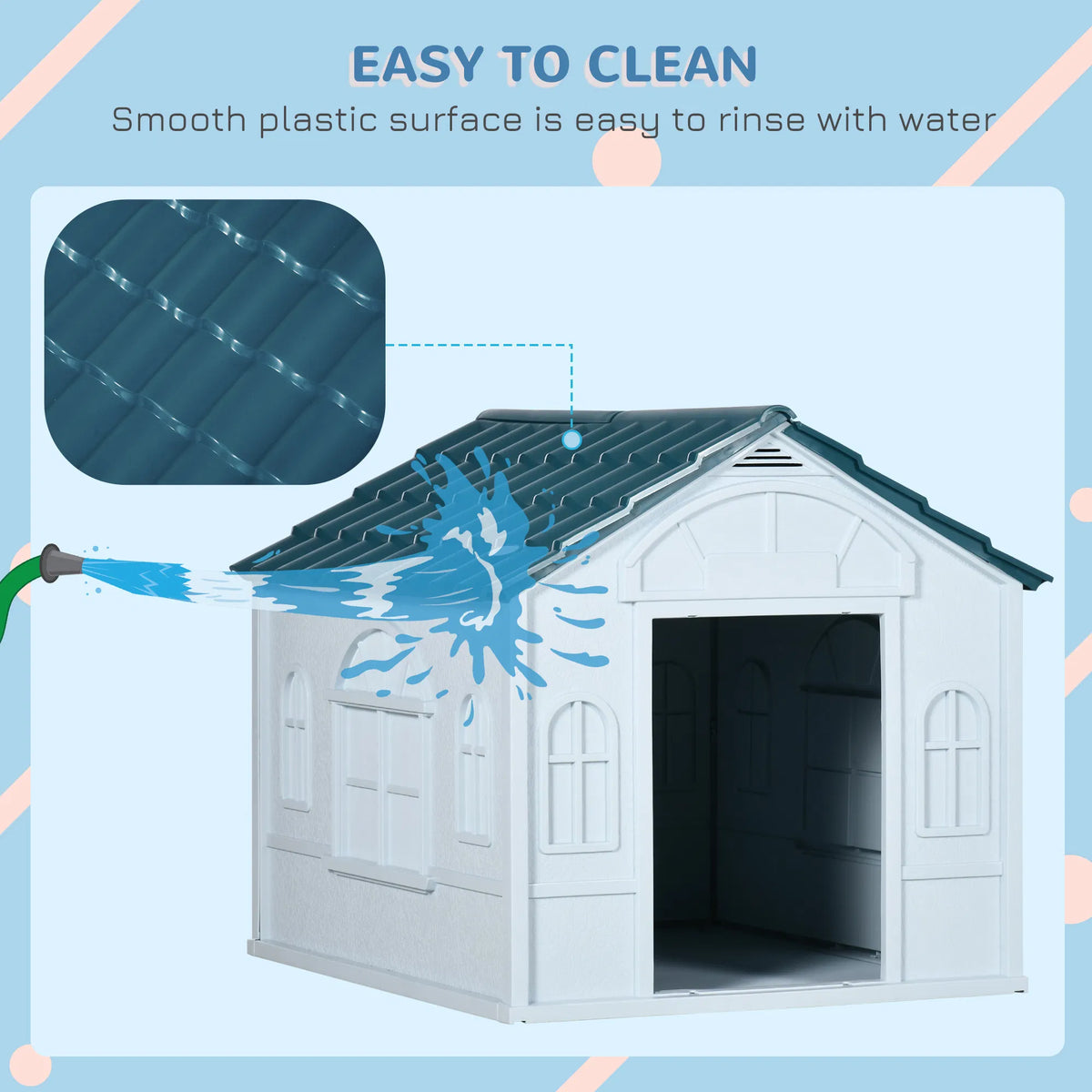 26" Plastic Dog House Outdoor with Air Vents, for Small Medium Dogs, Blue