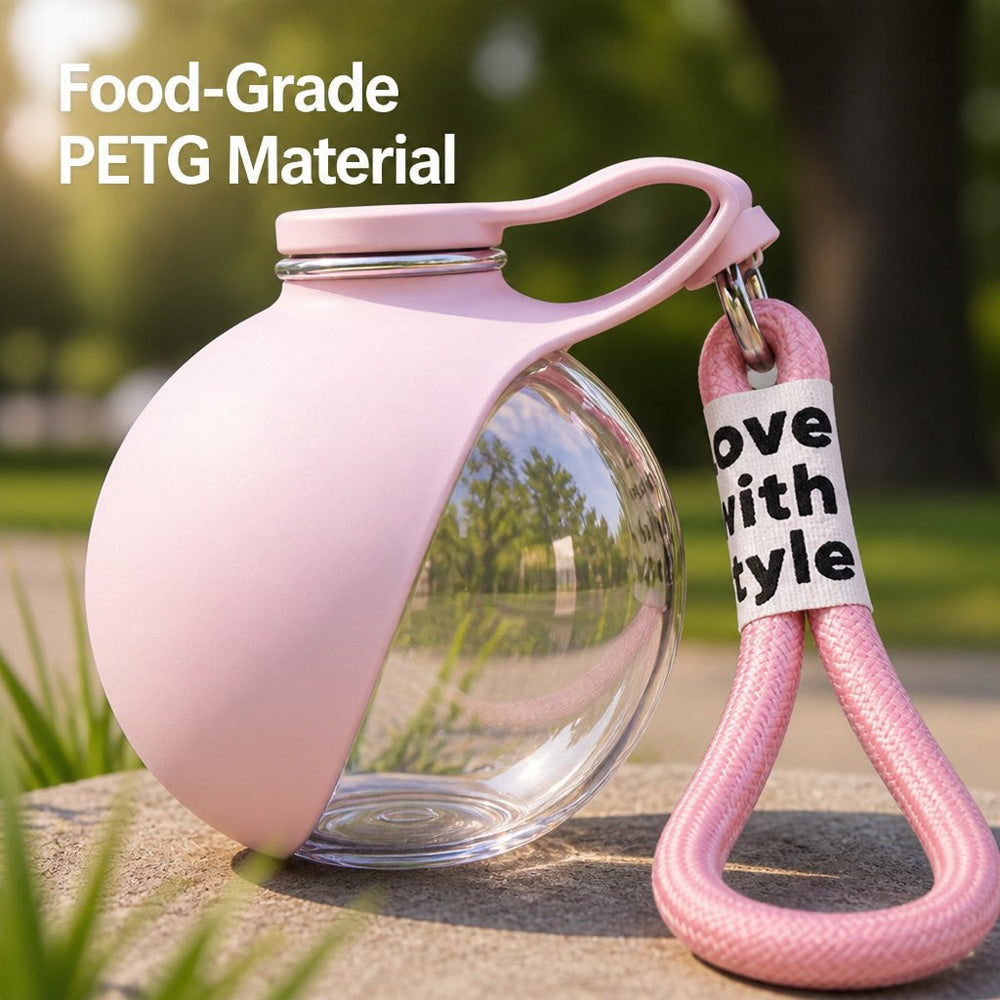 Portable Dog Water Bottle, 285ml BPA Free PETG Pet Travel Water Bottle With Foldable Silicone Bowl, Leak Proof Hands-Free Collar Clip Design For Small