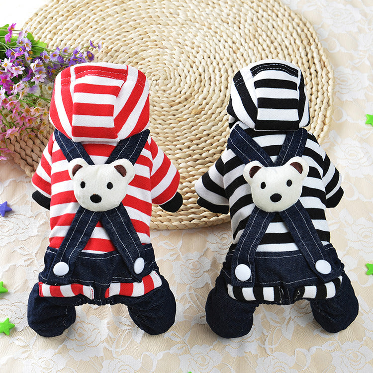 Denim Suspenders Dog Clothes Pet Supplies Clothing Striped Suspenders Bear Four-legged Pants