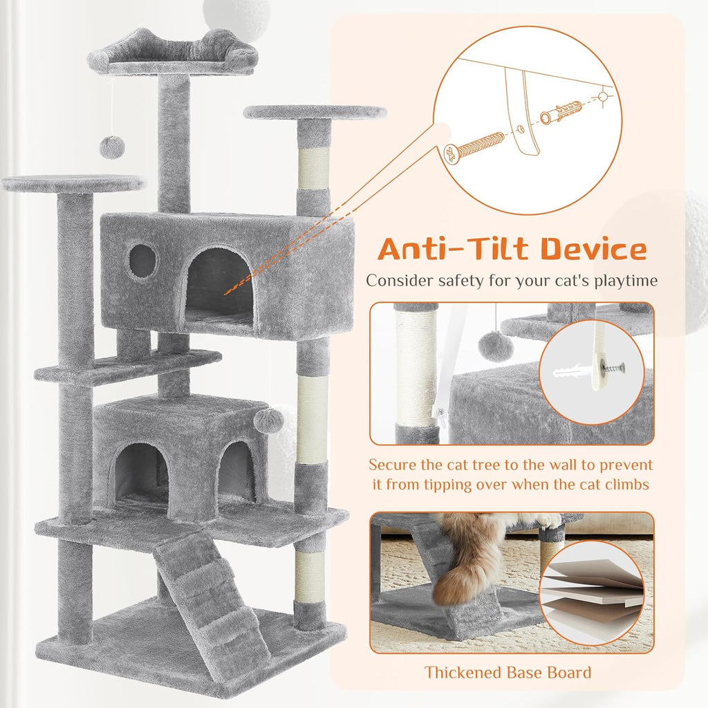 54 -Cat Tree Tower - Multi-level With Sisal Grab Post, Indoor Apartment With Ladder, Plush Toys, Rest And Play