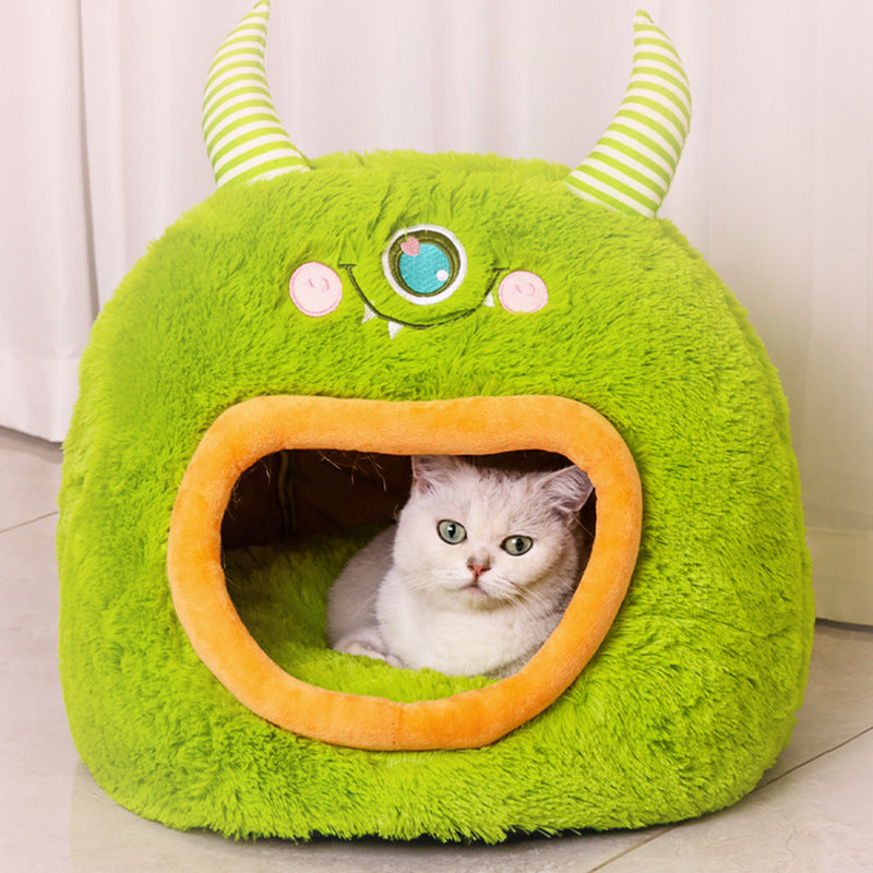 Fully Enclosed Safe And Cozy Cartoon Monster Pet Bed For Dogs And Cats Four Seasons Universal Soft And Warm For Winter Cat House