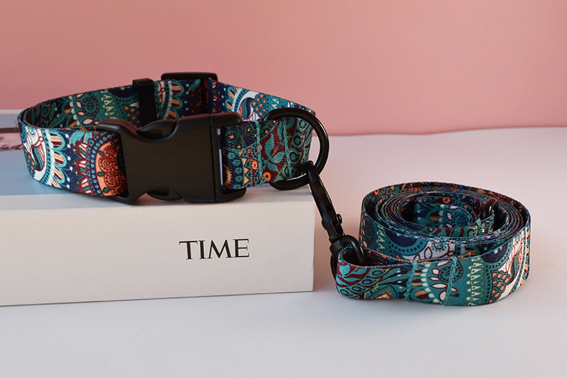 Ethnic Style Webbing Printed Pet Collar Outdoor Dog Walking Dog Leash