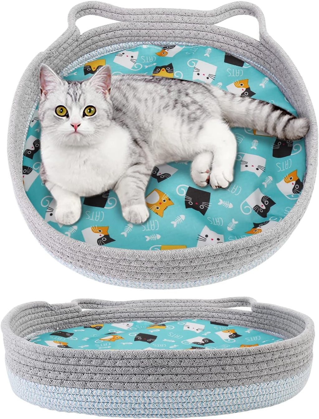 Round Cat Bed For Indoor Cats Cat Basket Bed Wicker Cat Donut Beds Cooling Cat Nest For Summer Sleeping Washable Pet Pad For Cat Scratching