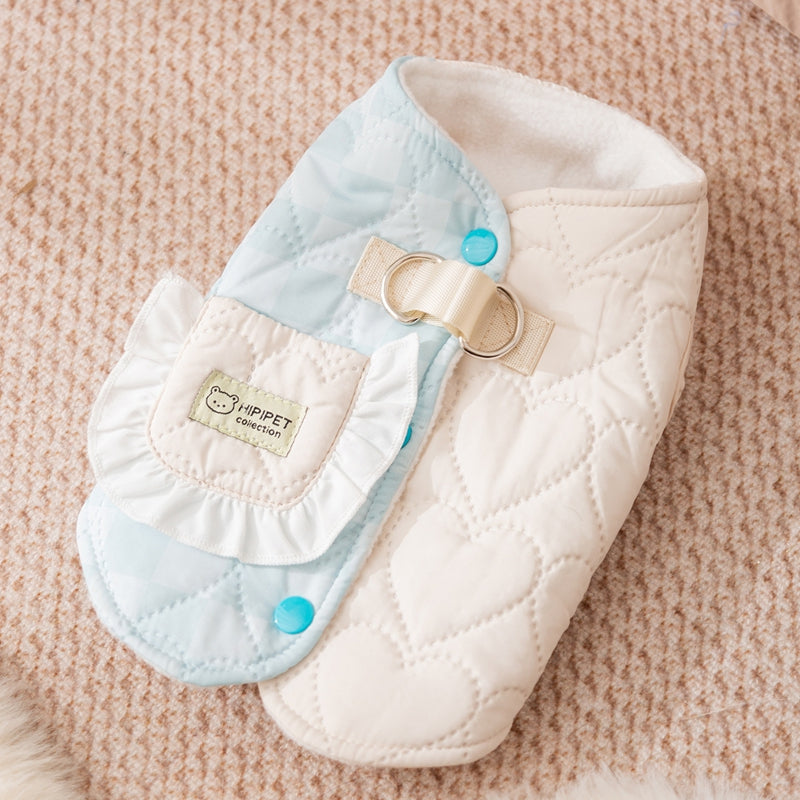 For Autumn And Winter, There Are Thick And Warm Heart-shaped Checkered Pocket Towing Vests, Cotton-padded Clothes, And Two-legged Pet Dog Clothes For