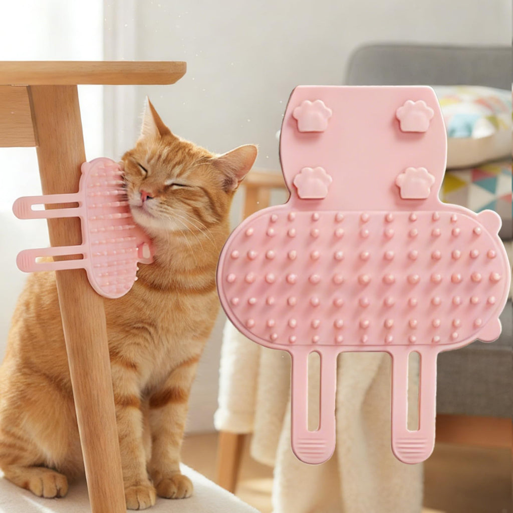 2pc Cat Self Groomer, Silicone Soft Wall Corner Massage Brush With Adjustable Straps, Interactive Scratcher Comb For Indoor Cats & Kittens, Table Leg