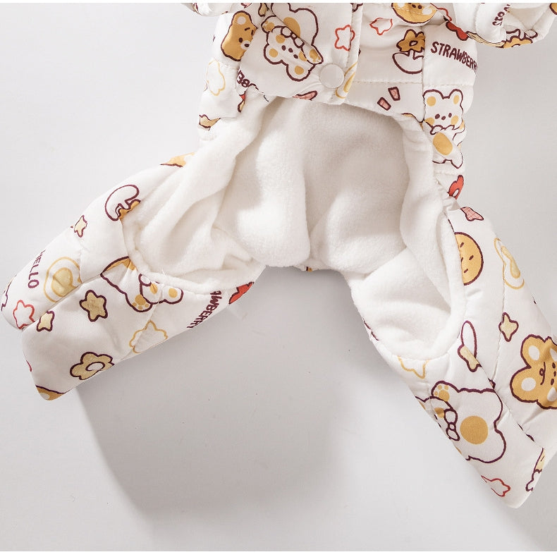 Animal Full Print Quilted Cotton Dog Clothes Teddy Traction Four Legged Cotton Coat Bichon Winter Warm Clothes Puppy Jumpsuits