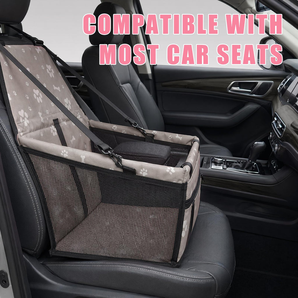 Pet Car Seat, Breathable Foldable Cat Dog Car Booster Seat With Safety Leash & Mesh Window, Waterproof Oxford Cloth Vehicle Travel Basket For Small