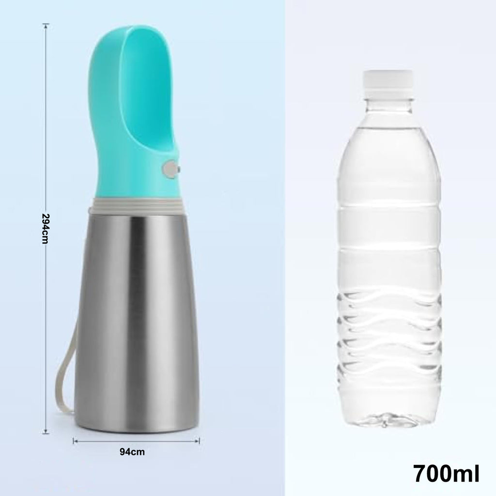Portable Dog Water Bottle 700ml Stainless Steel Leak Proof Puppy Water Dispenser With Drinking Feeder For Pets Travel Walking Hiking And Outdoor