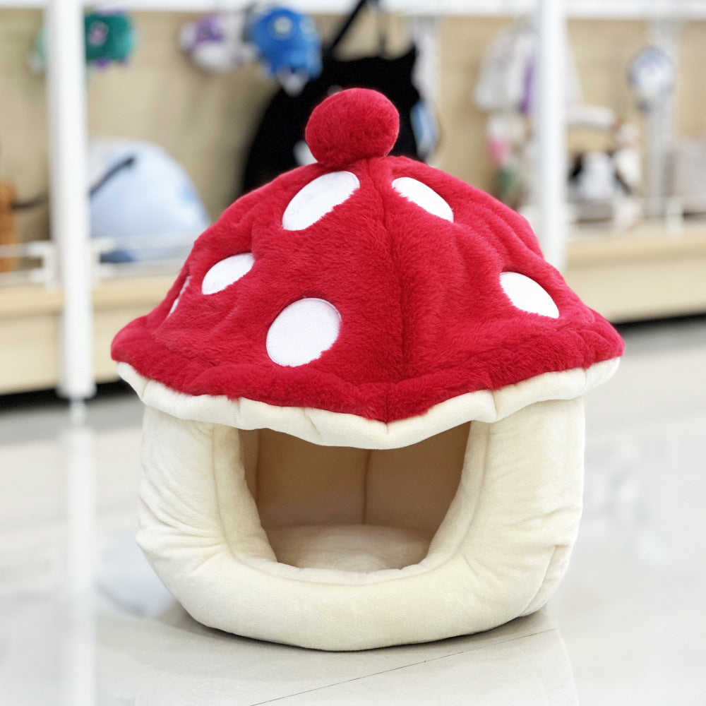 Warm Plush Cute Mushroom Half Surrounded Cat Kennel