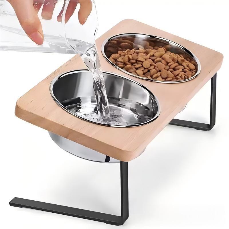 Double-bowl Slanted-neck Cat Feeding Stand